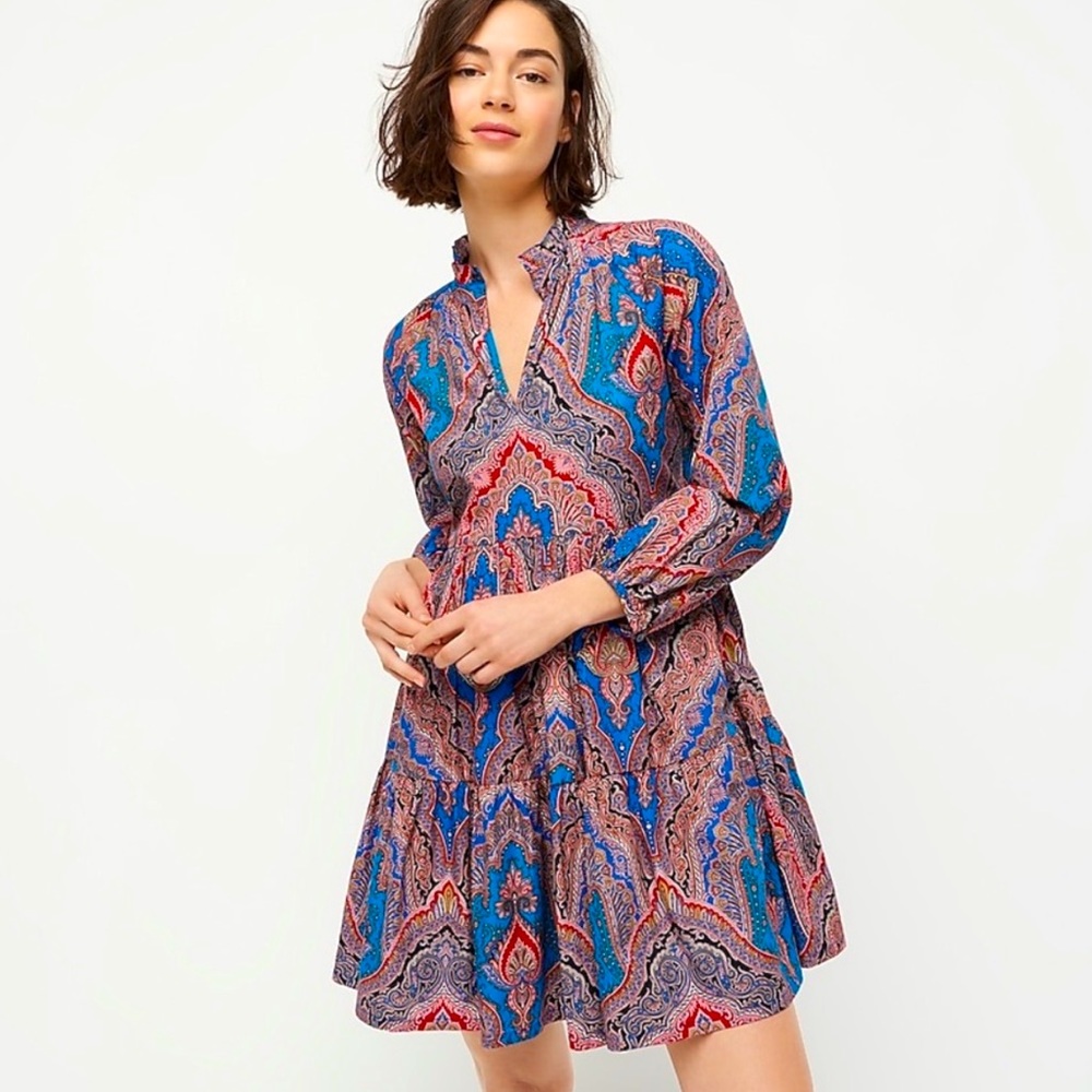 J. Crew Tiered Poplin Rebecca Dress in Ratti Mediterranean Holiday Paisley Print